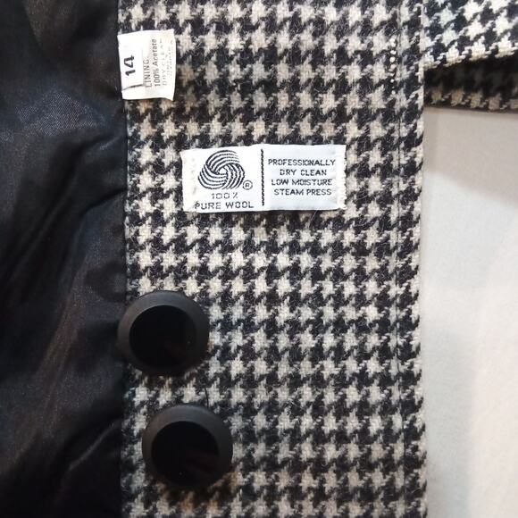 Preston & York 100% Wool Houndstooth Coat Women’s 14 Made in USA - Picture 6 of 7